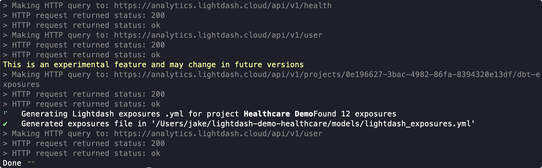 lightdash generate-exposures verbose example